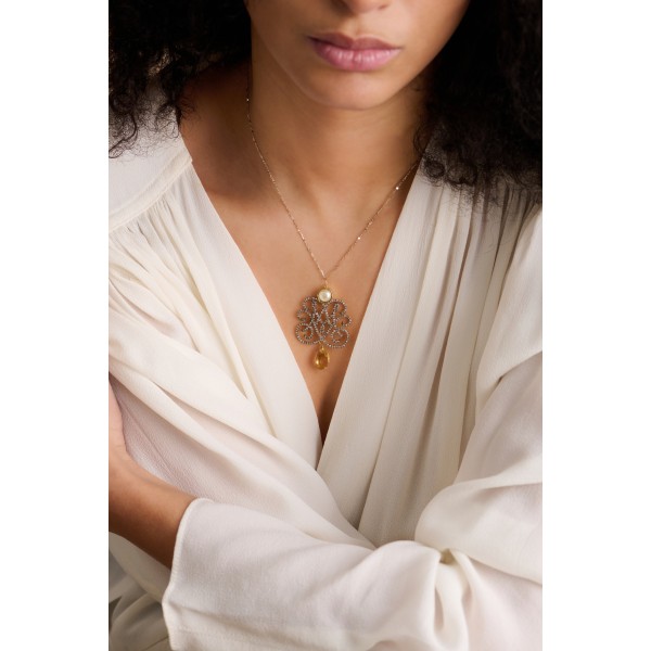 5 Octobre aukso ir sidabro kaklo papuošalas su deimantais 